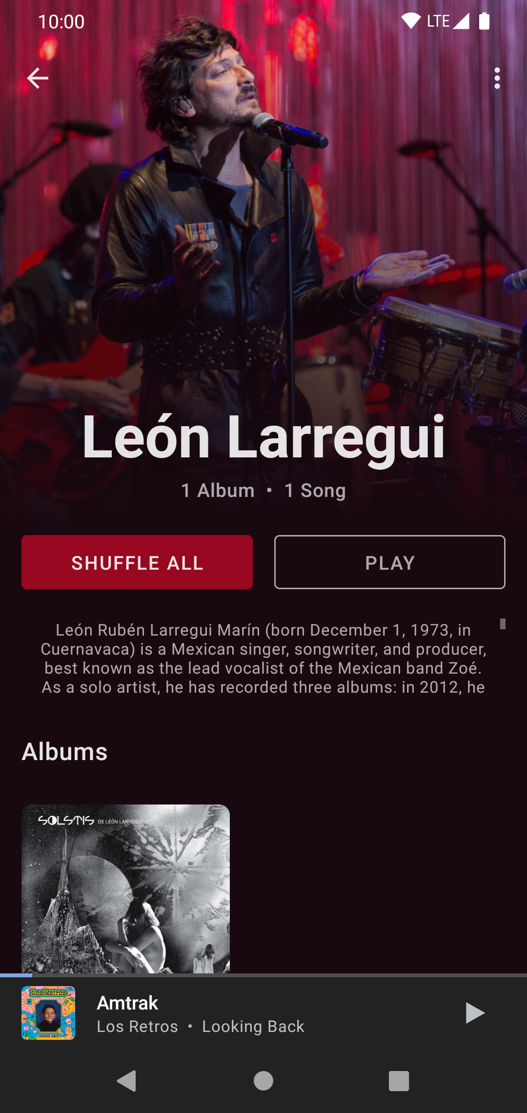 Artist screen in dark mode