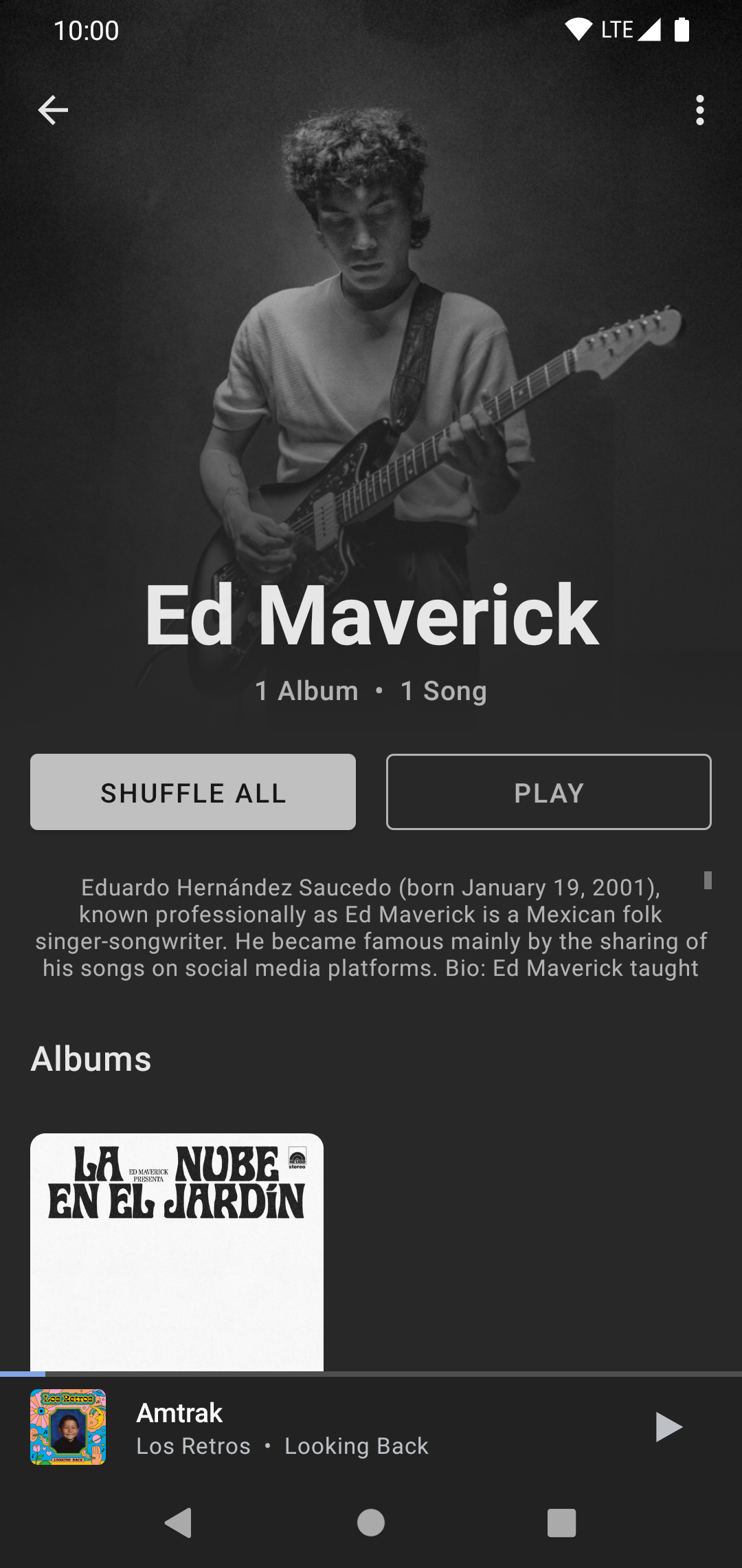 Artist screen in dark mode